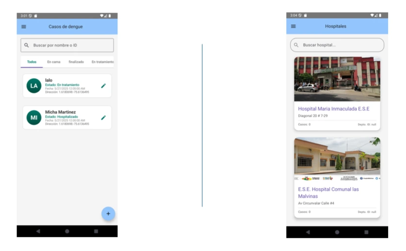 Visualización de hospitales y casos registrados