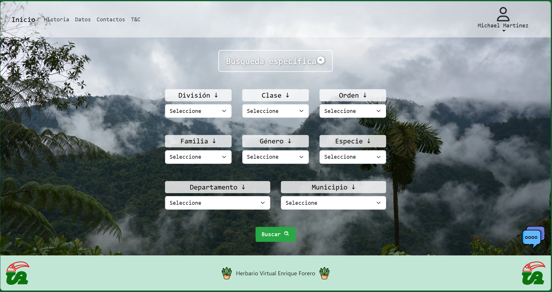 Opciones de filtrado de muestras botánicas