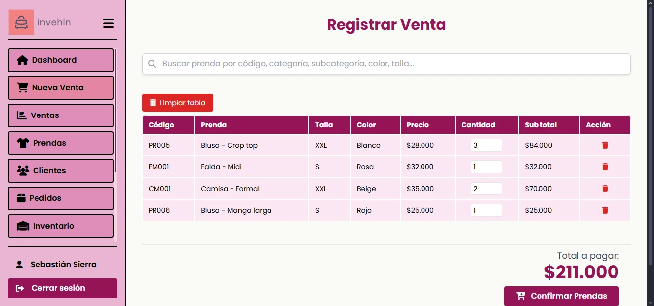Registro de ventas