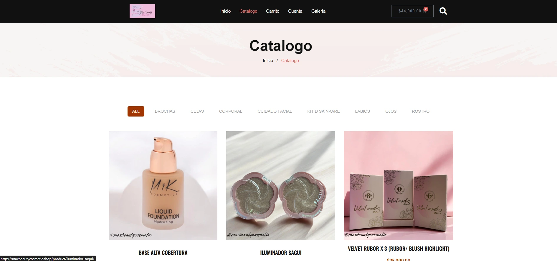 Catálogo de productos de belleza disponibles